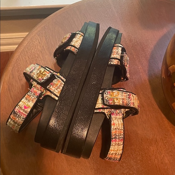 Tory Burch Kira Sport Tweed Bouclé Velcro Sandals Cream Multi | Women’s 8.5 - Picture 6 of 16